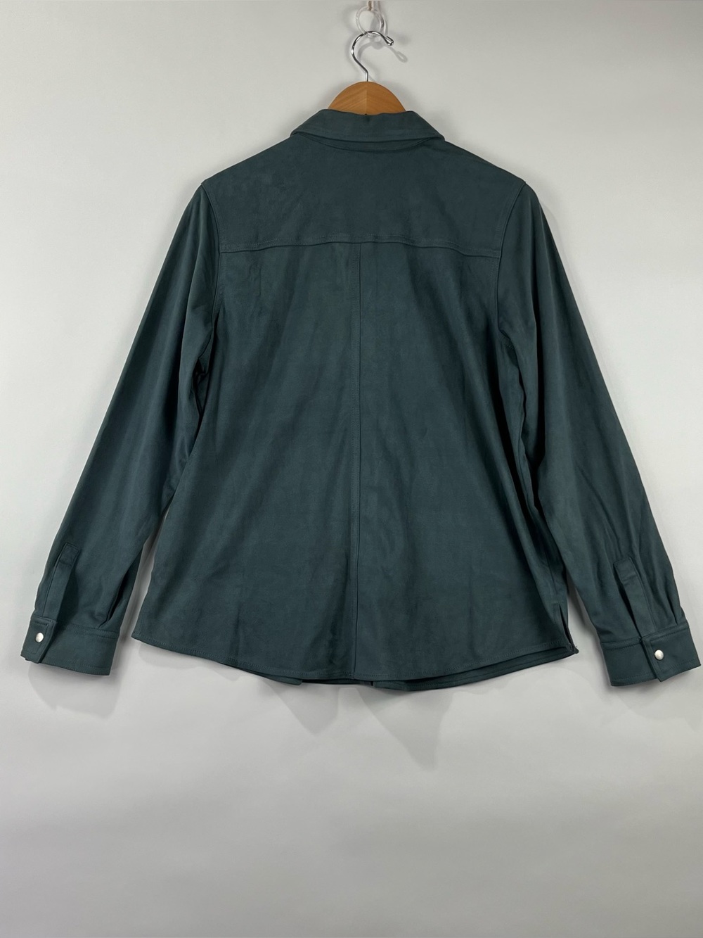 Denim & Co Faux Suede Shirt Jacket Metal Snaps Pockets Lightweight Shacket L XL - Picture 5 of 10